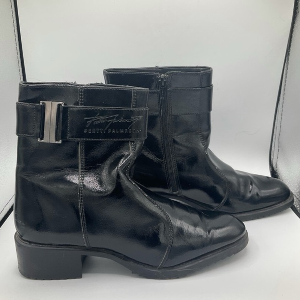 PERTTI PALMROTH Black Patent Ankle Boots Made In Finland